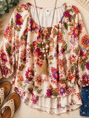 Autres Filles Floral Boho Layered Blouse 1X